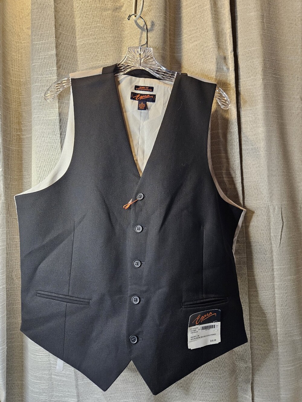 New Sz Large Black Egara Slim Fit Mens Vest Polyester/Viscose/Spandex